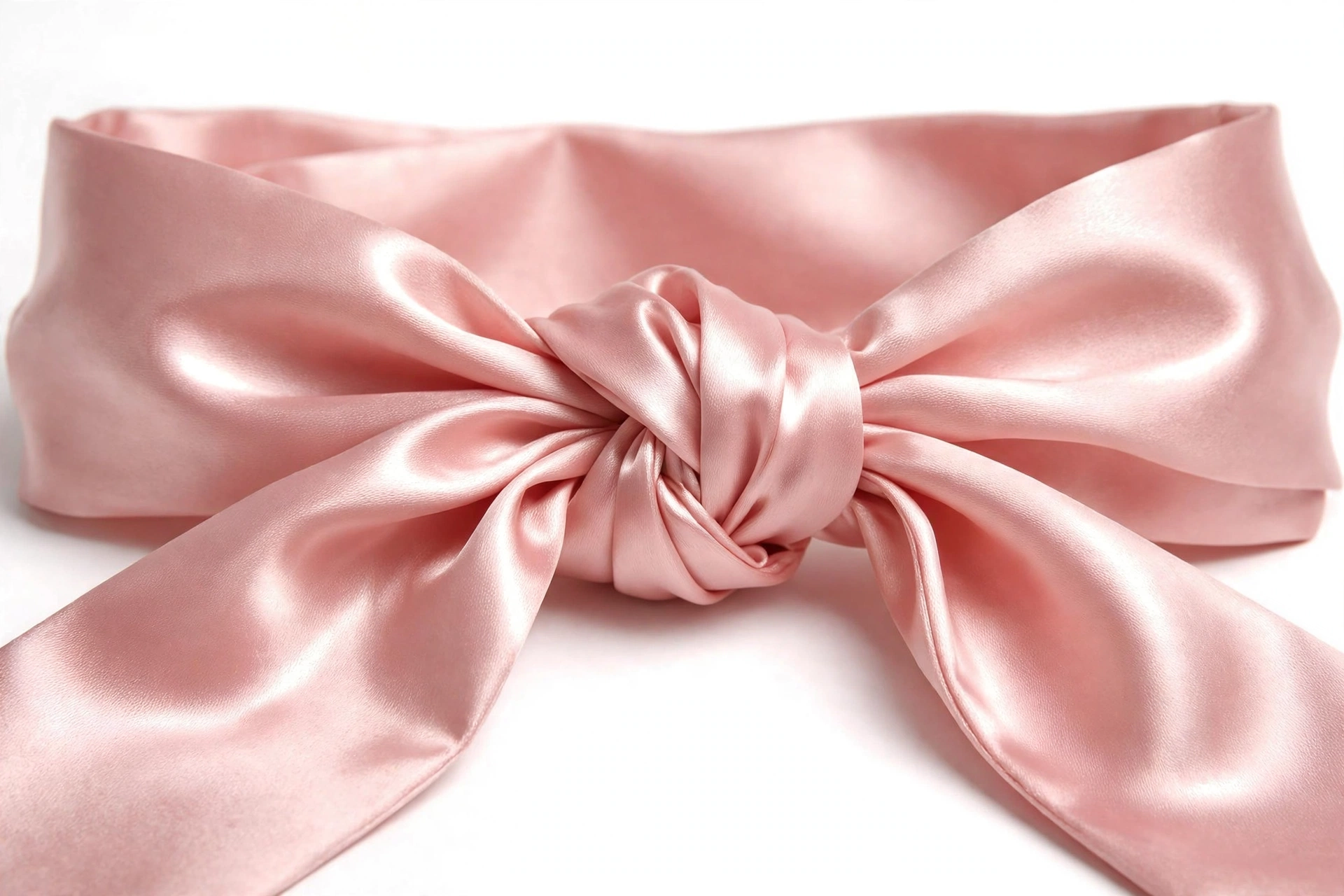 Blush pink satin robe belt knot close-up