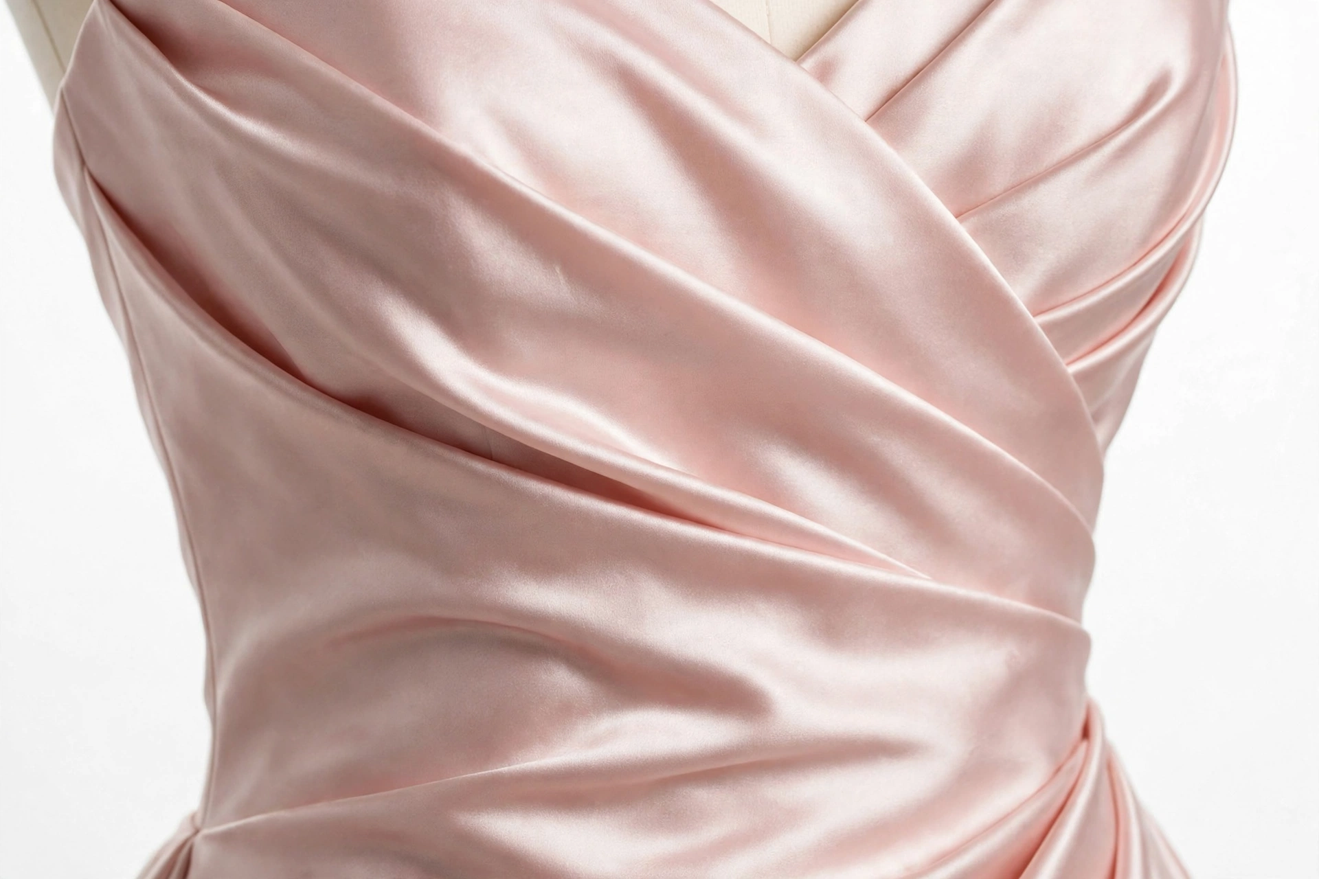 Blush satin wedding dress bodice with draped folds