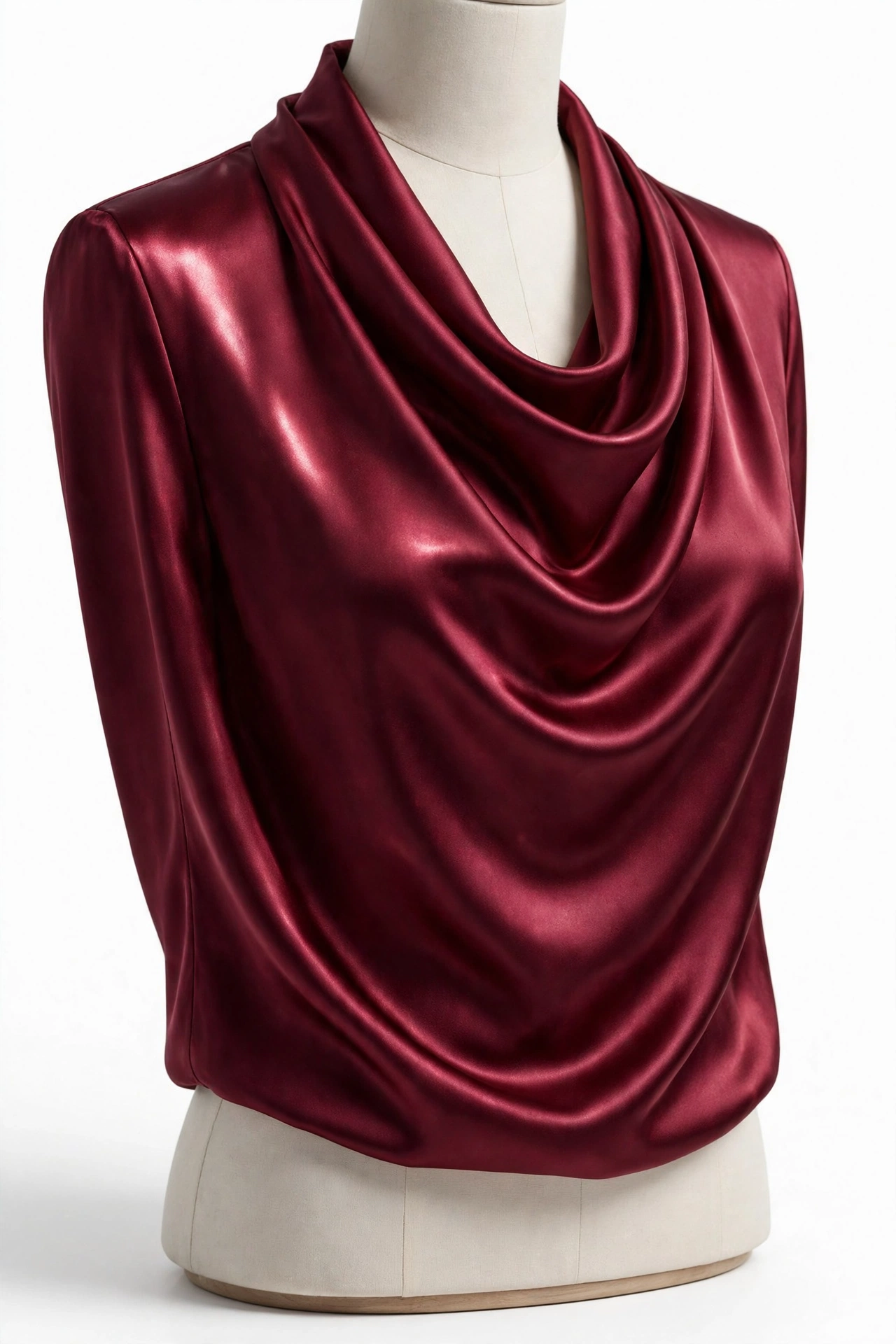 Burgundy satin cowl neck blouse