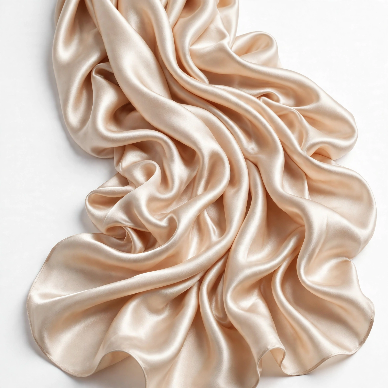 Champagne satin scarf draped in soft folds