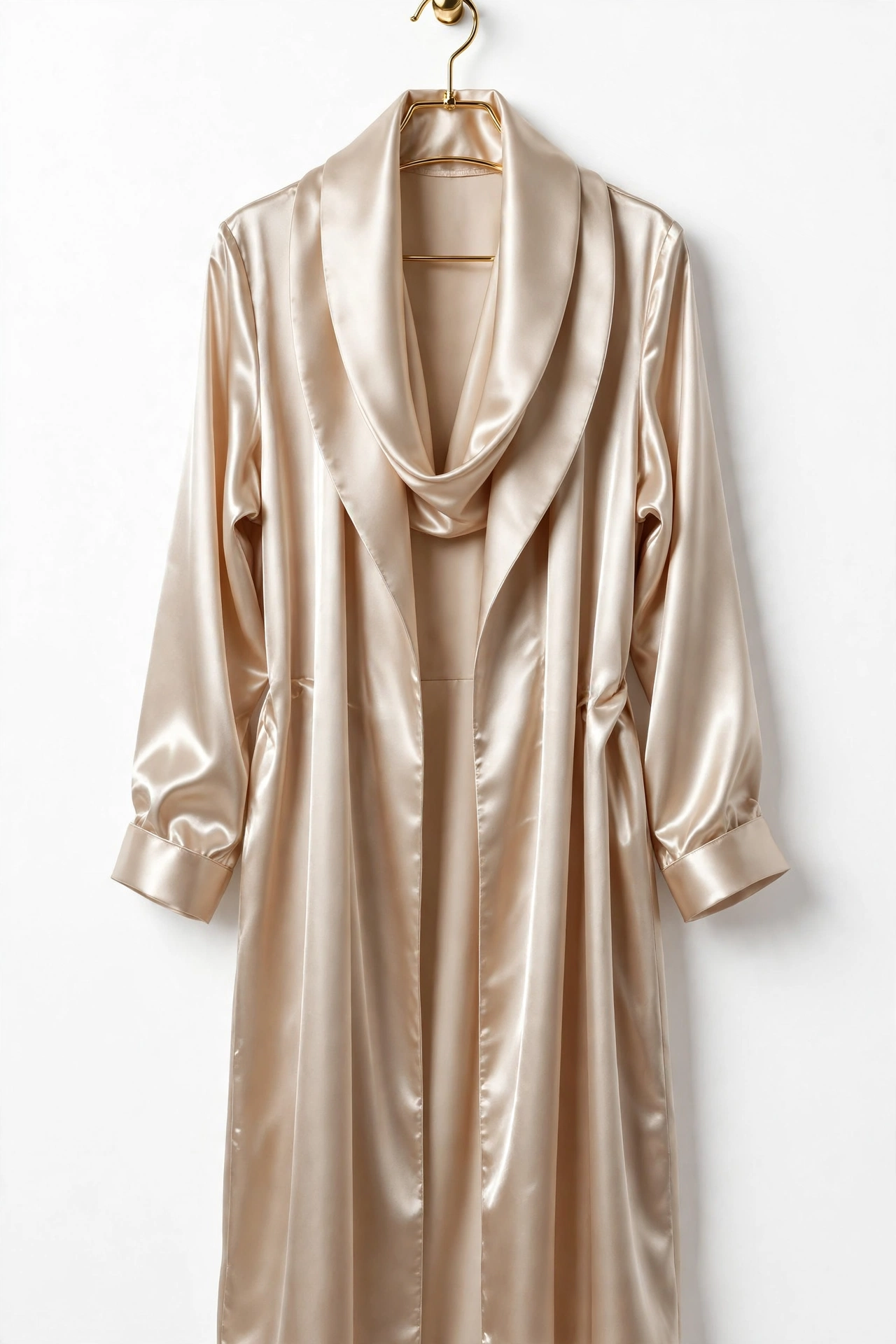 Champagne satin robe with shawl collar