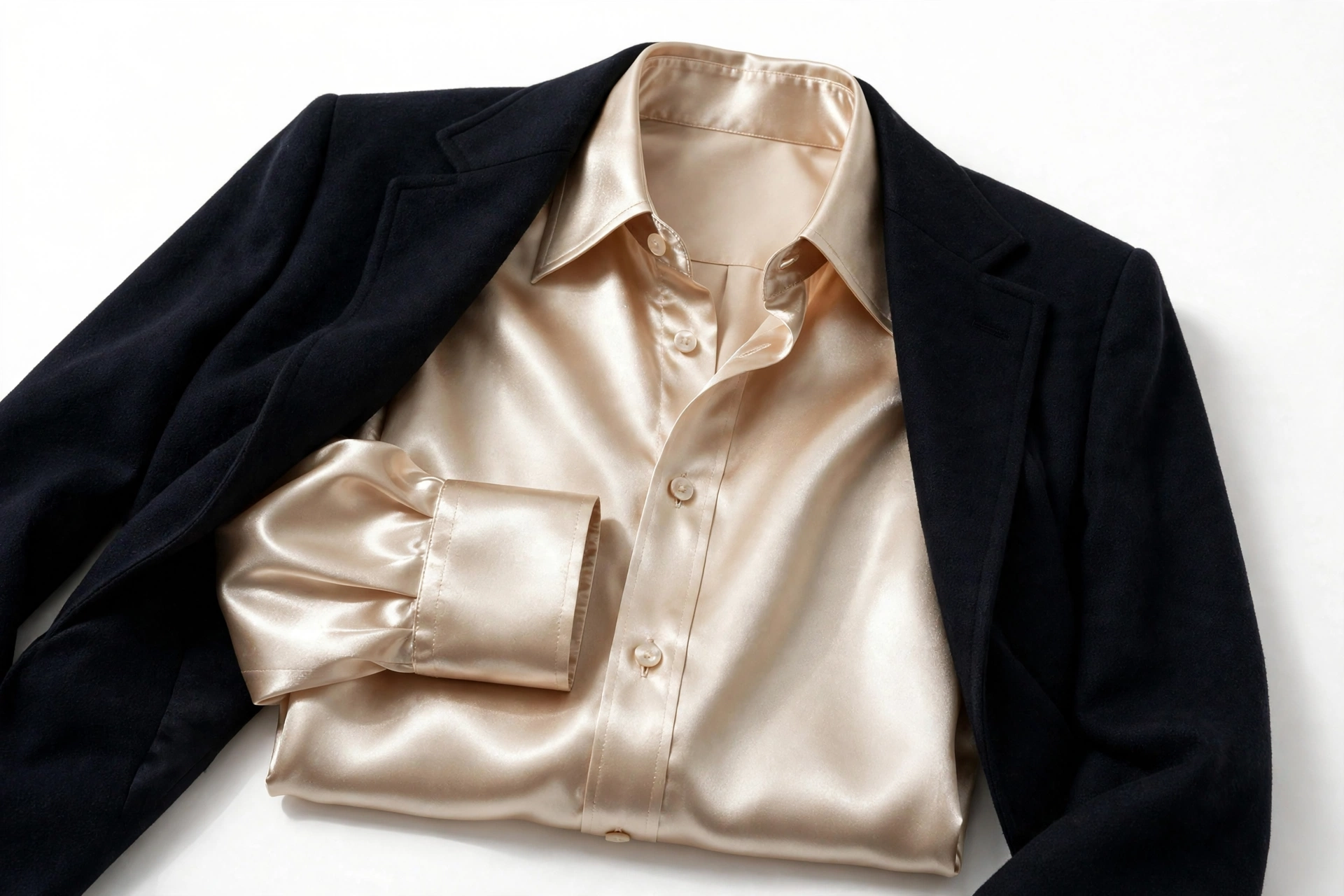 Champagne satin shirt styled for festive wear