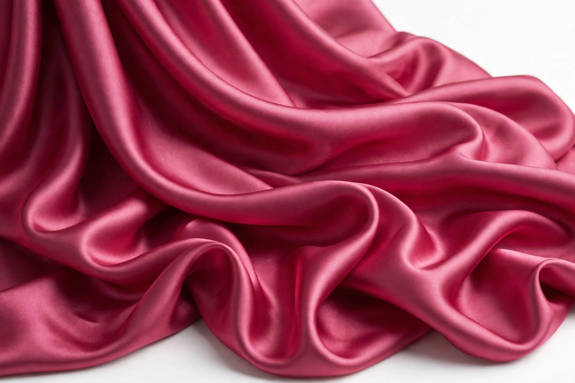 Charmeuse satin in deep pink draped in soft liquid folds