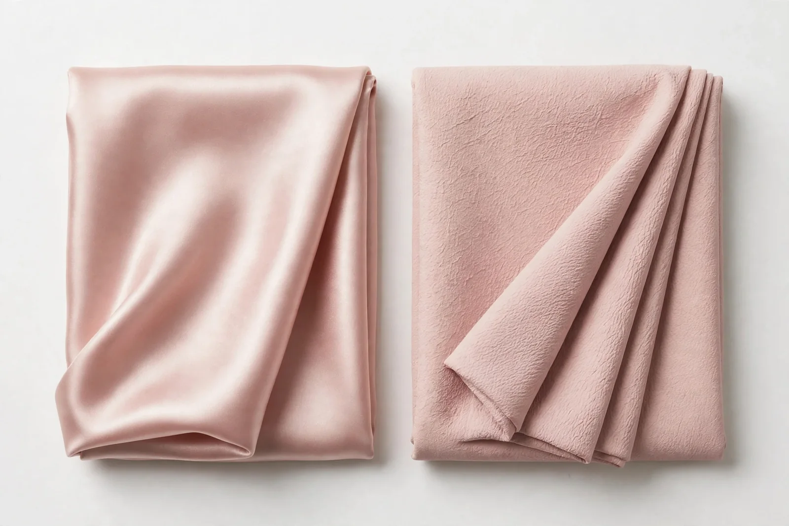 Crepe satin face versus reverse: glossy satin face next to matte pebbled crepe back