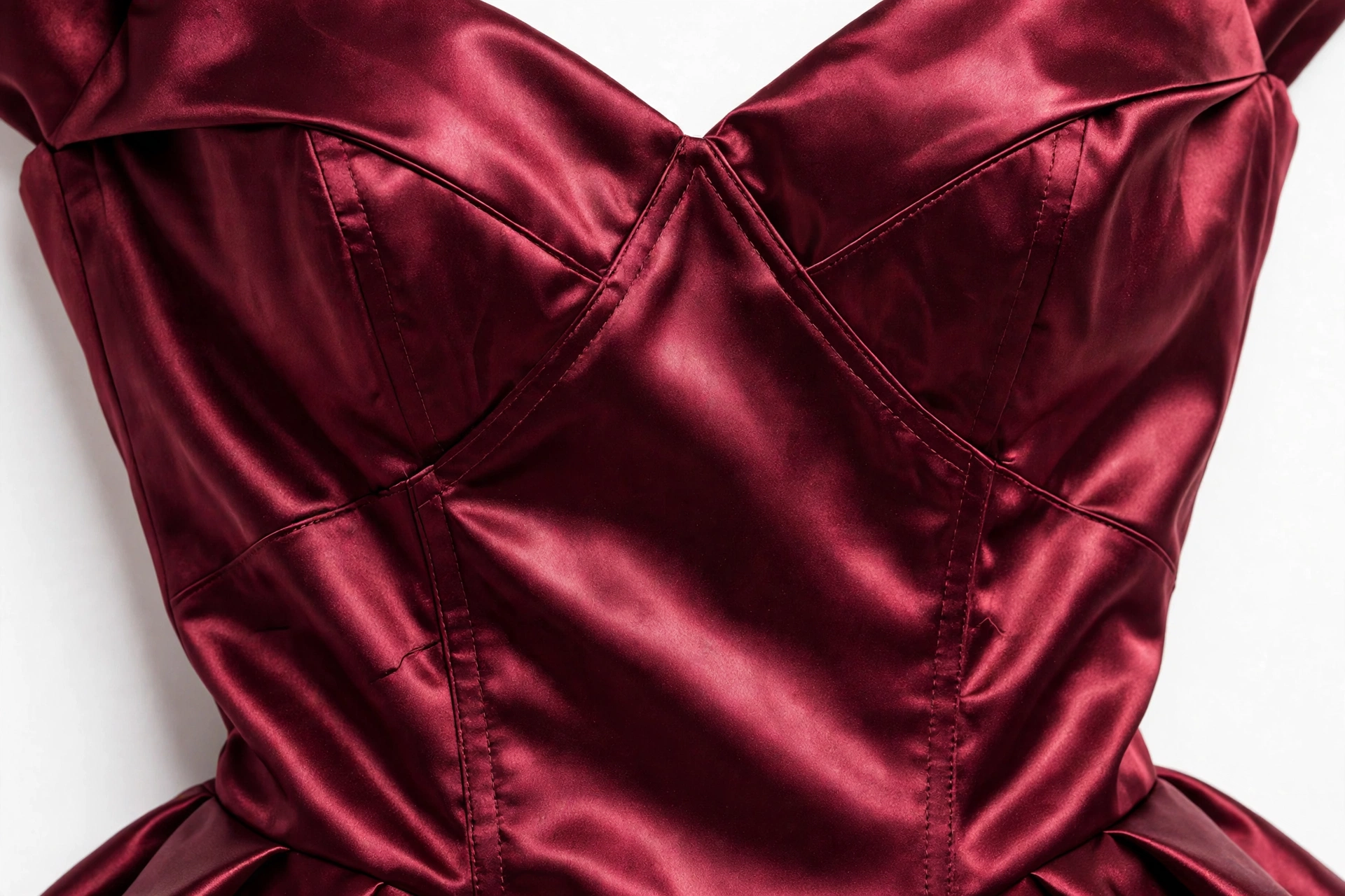 Burgundy duchess satin dress bodice