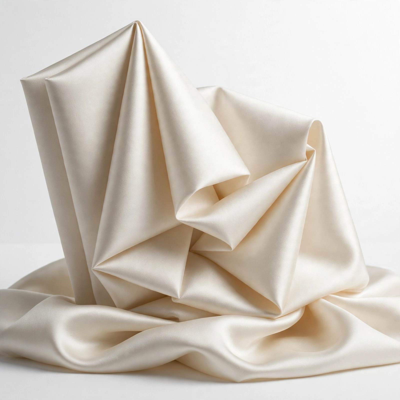 Ivory duchess satin with pearly sheen in structured folds