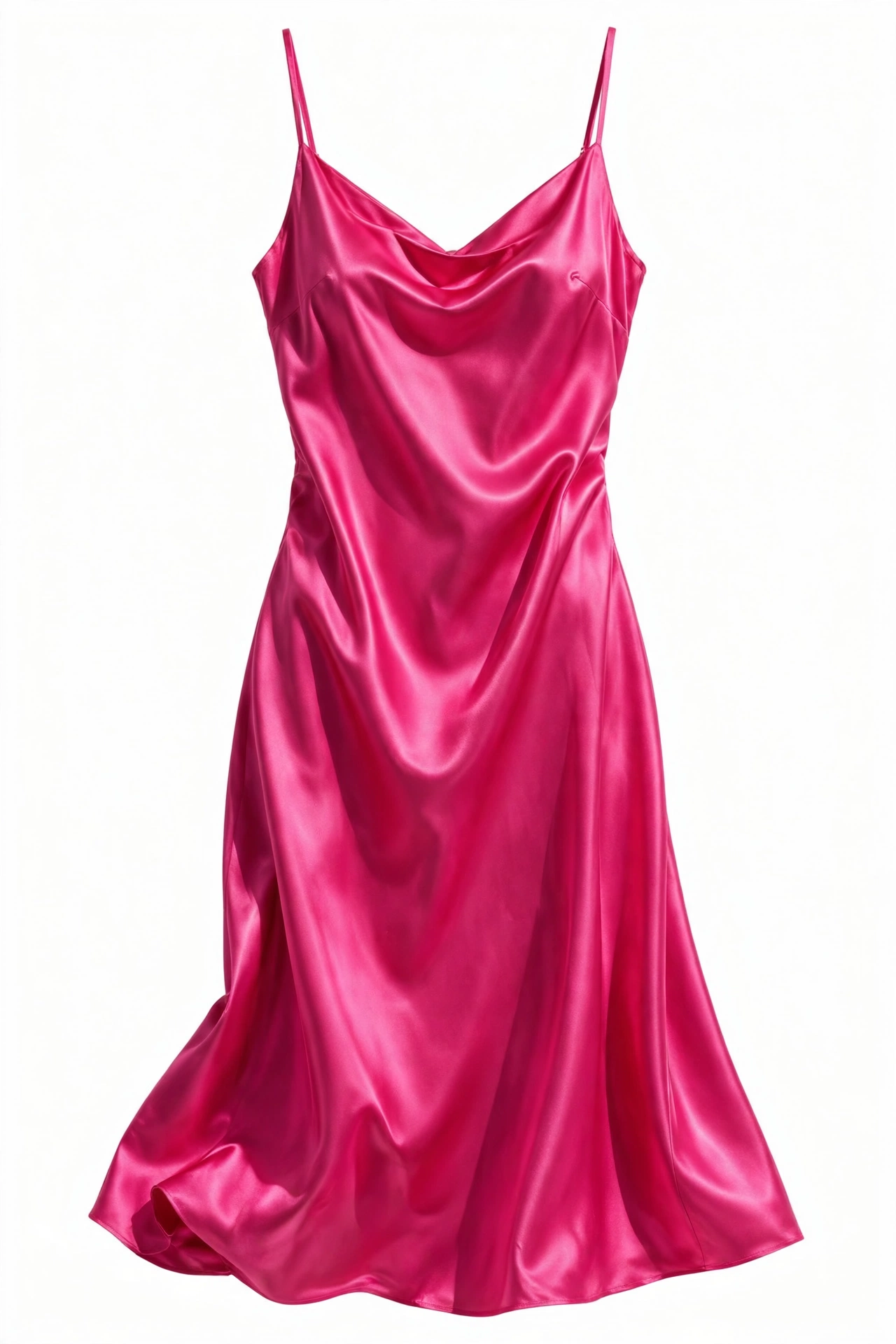Hot pink satin dress with strong glossy shine
