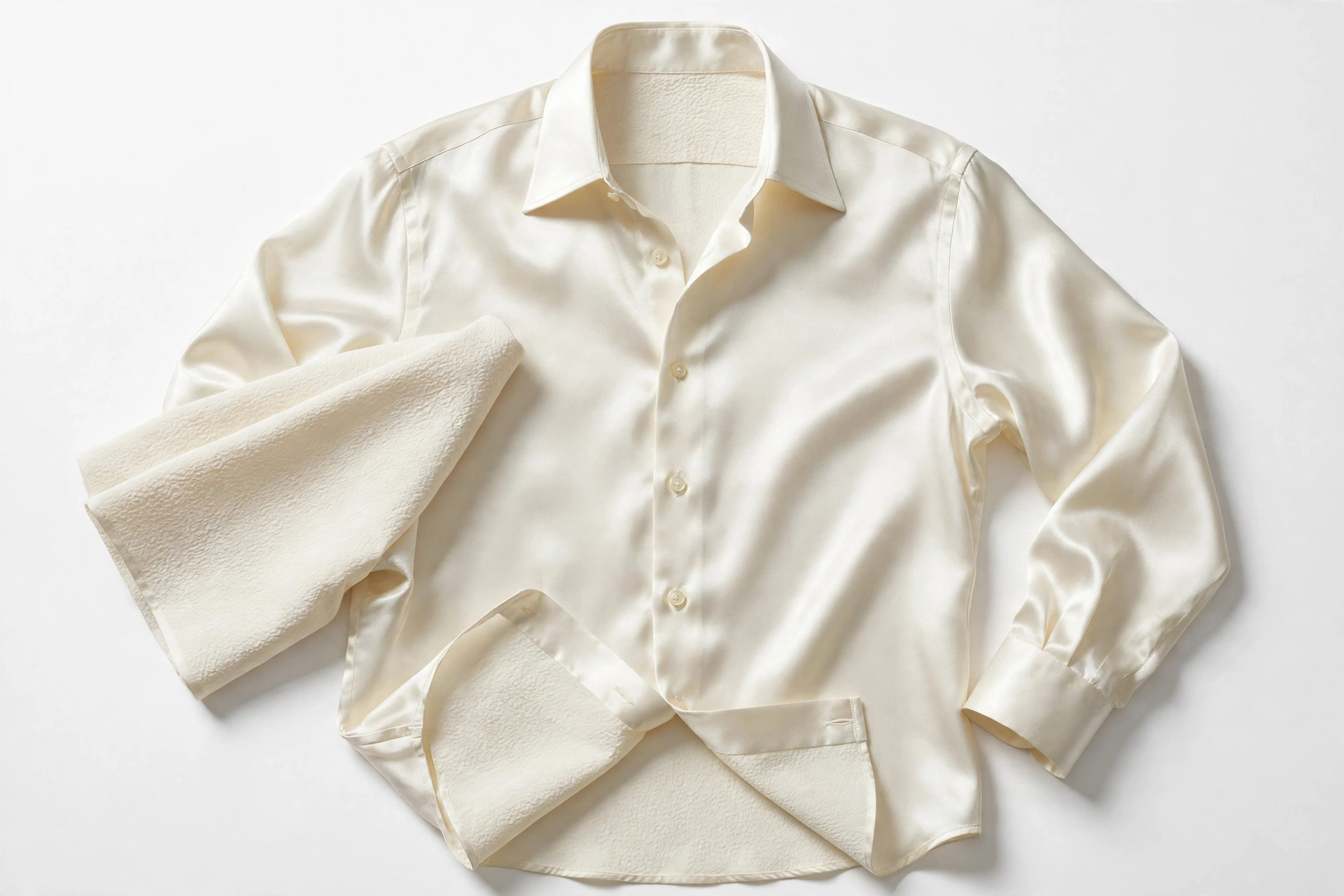 Ivory crepe-back satin shirt flat lay
