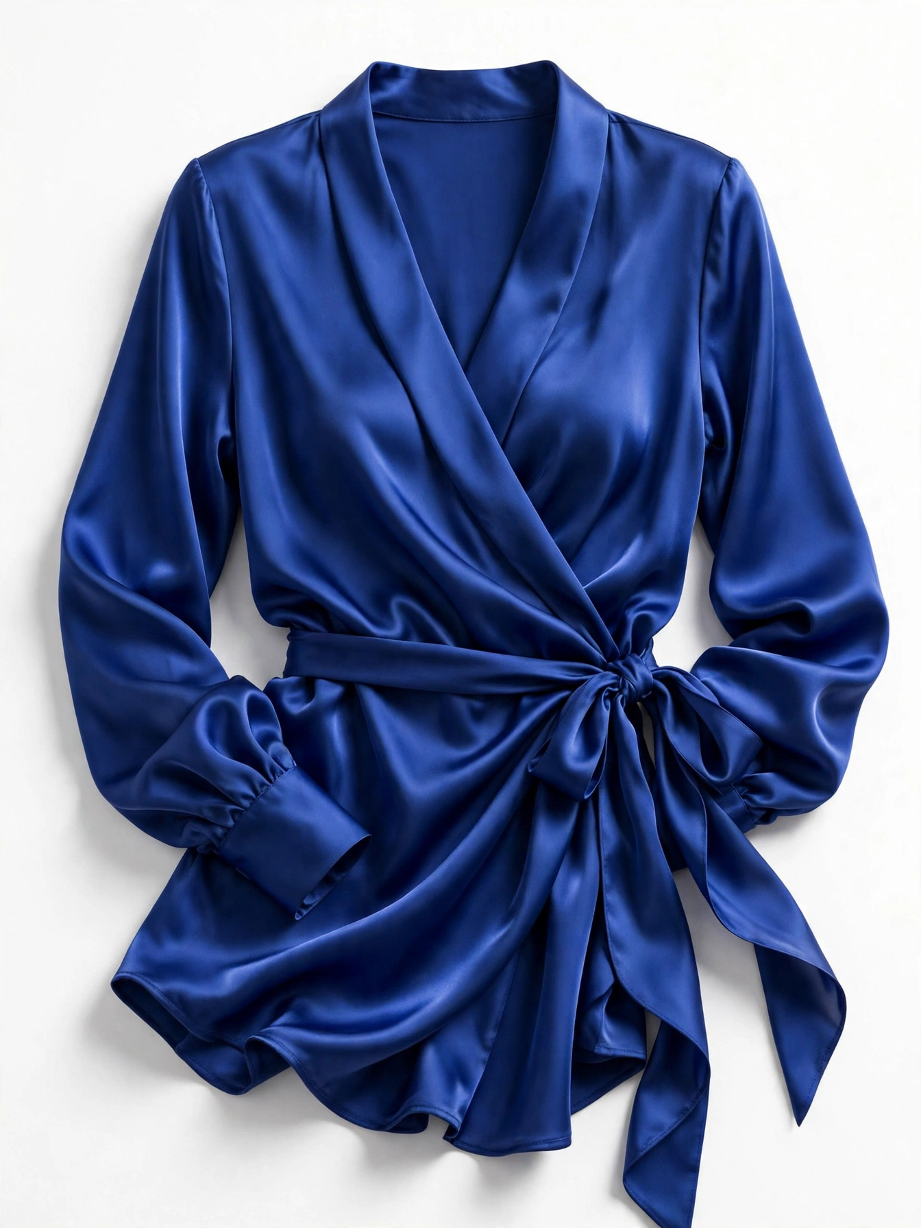 Royal blue satin wrap blouse