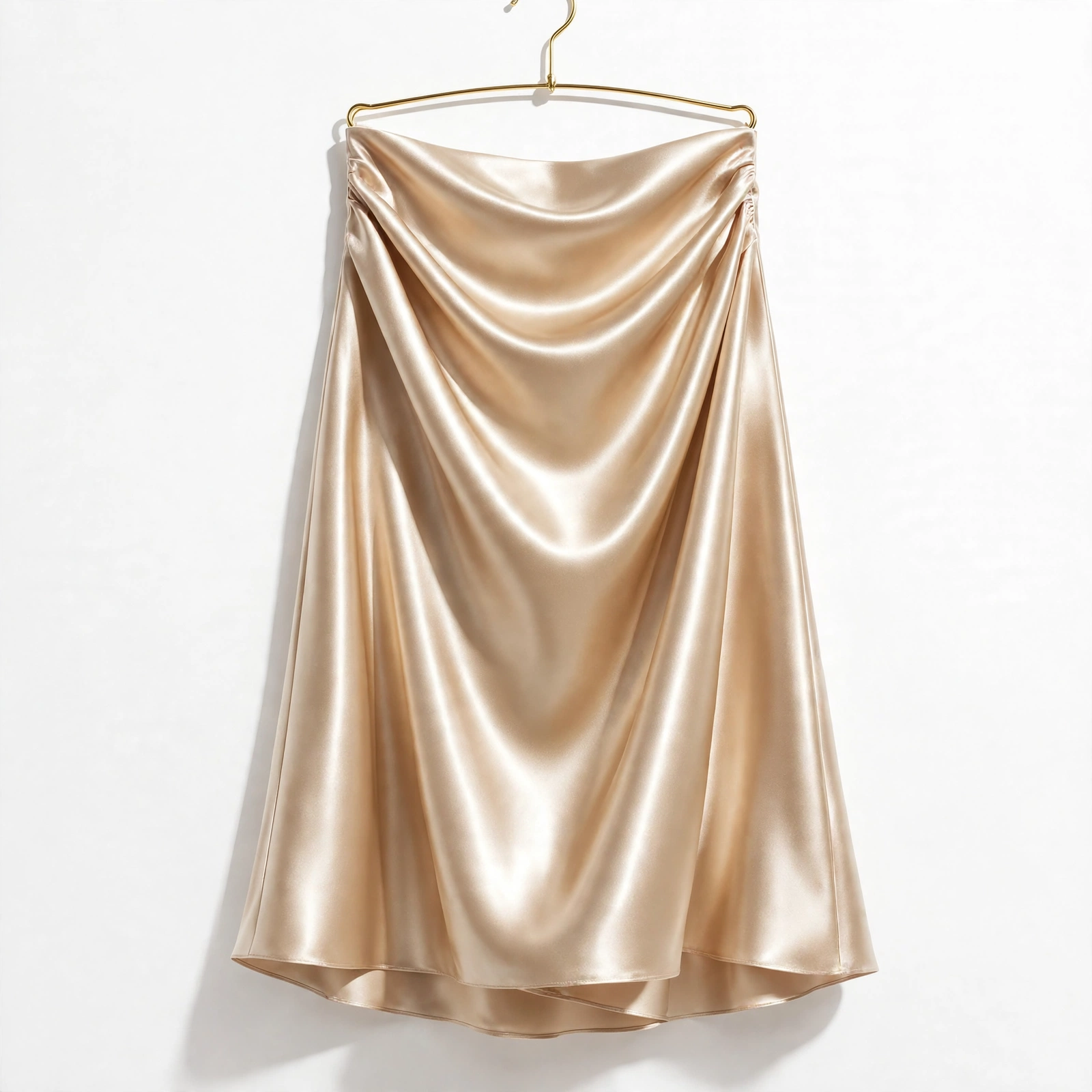 Champagne satin slip skirt with glossy shine