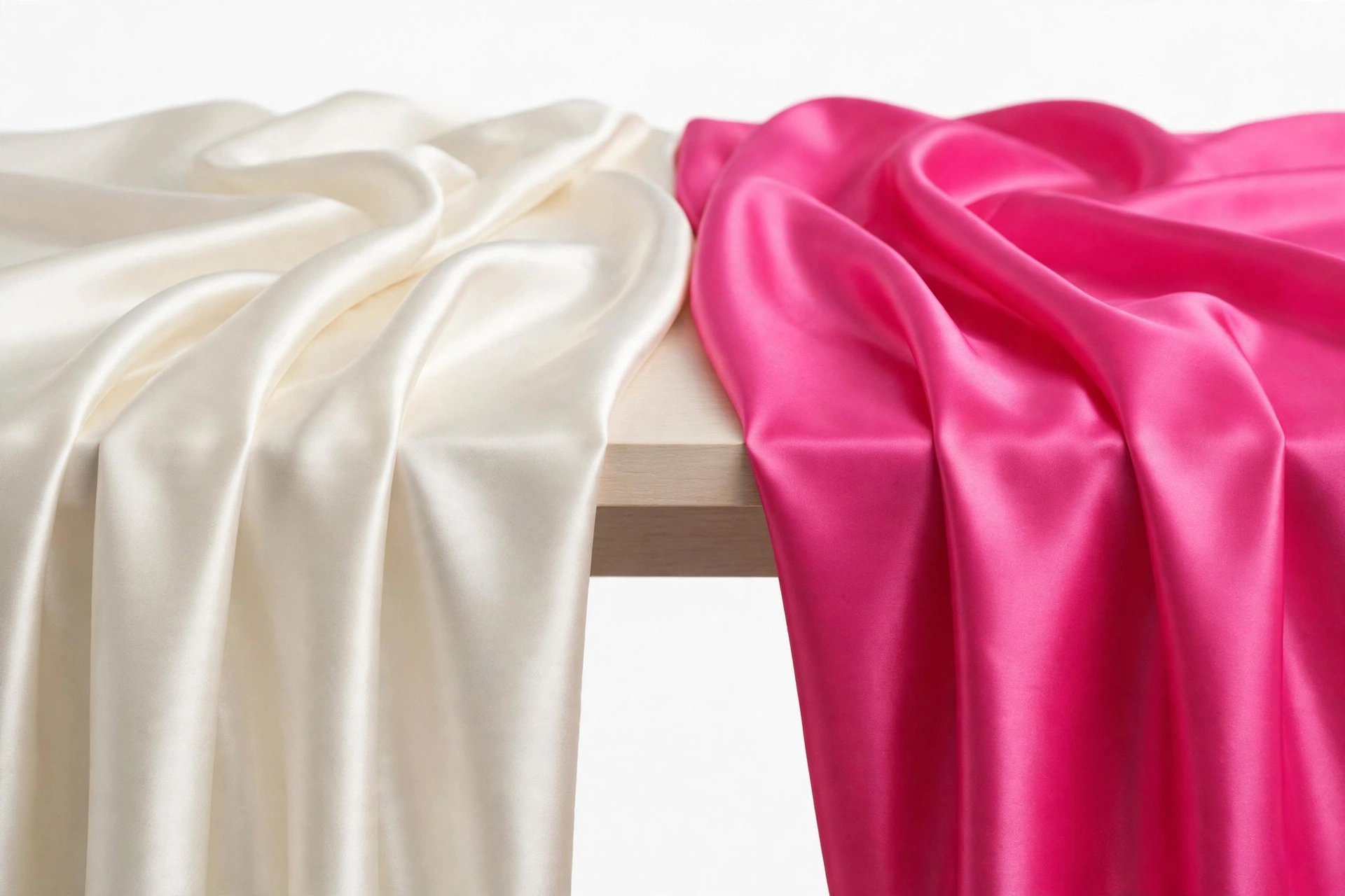Silk satin versus polyester satin fabric swatch comparison