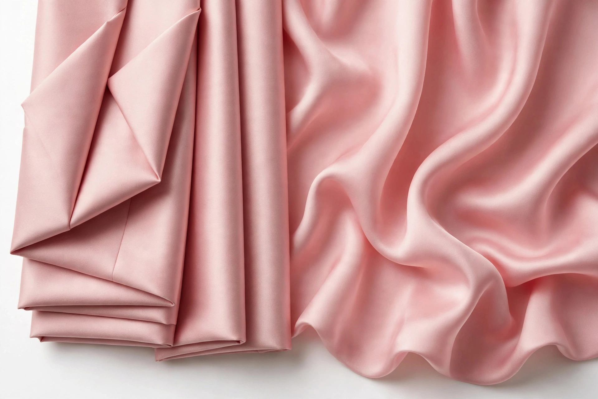 Slipper satin next to charmeuse showing structured versus fluid drape