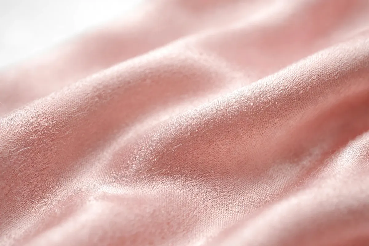 Macro view of stretch satin weave texture showing fine satin weave floats and glossy highlights
