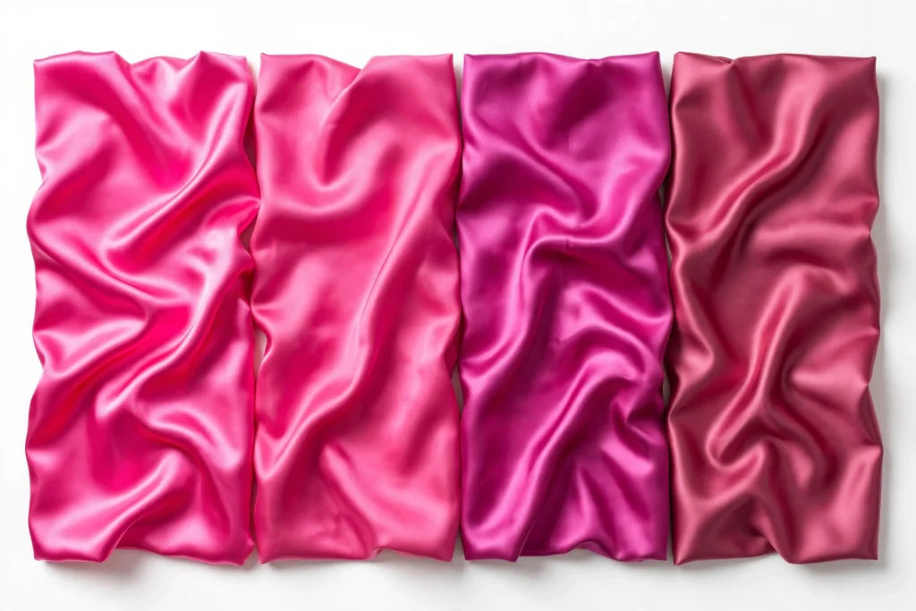 Pink satin swatches showing color and sheen variety