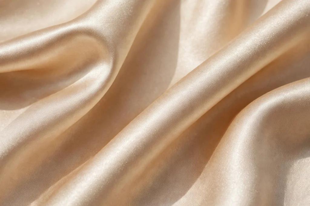 Close-up of champagne satin weave showing the glossy surface